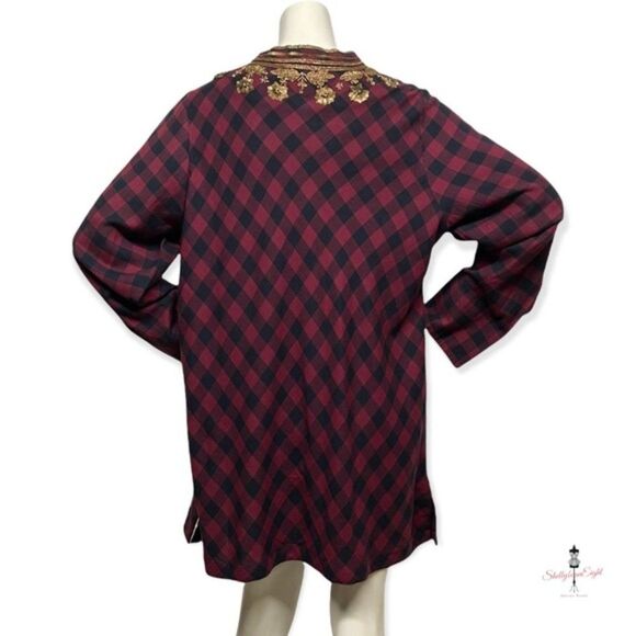 SOFT SURROUNDINGS Webster Plaid Check Tunic Top Button Front SEQUINS & BEADS L - Picture 11 of 15